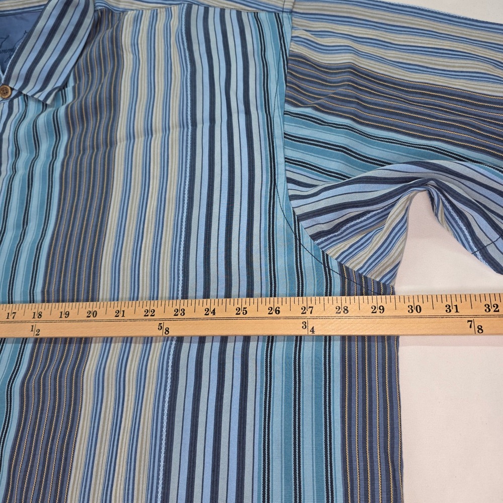 Tommy Bahama Mens XXL Blue Striped Short Sleeve Tencel Button Down Shirt - Picture 4 of 7